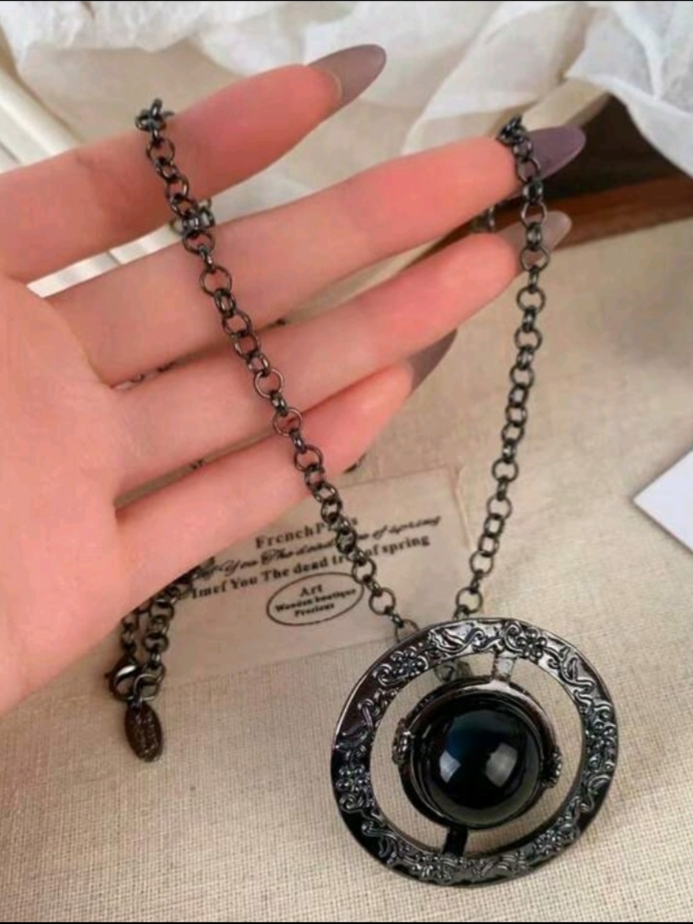 Silver-Tone Orb Pendant Necklace with Black Center - Viviennewestwood Style - Picture 4 of 9